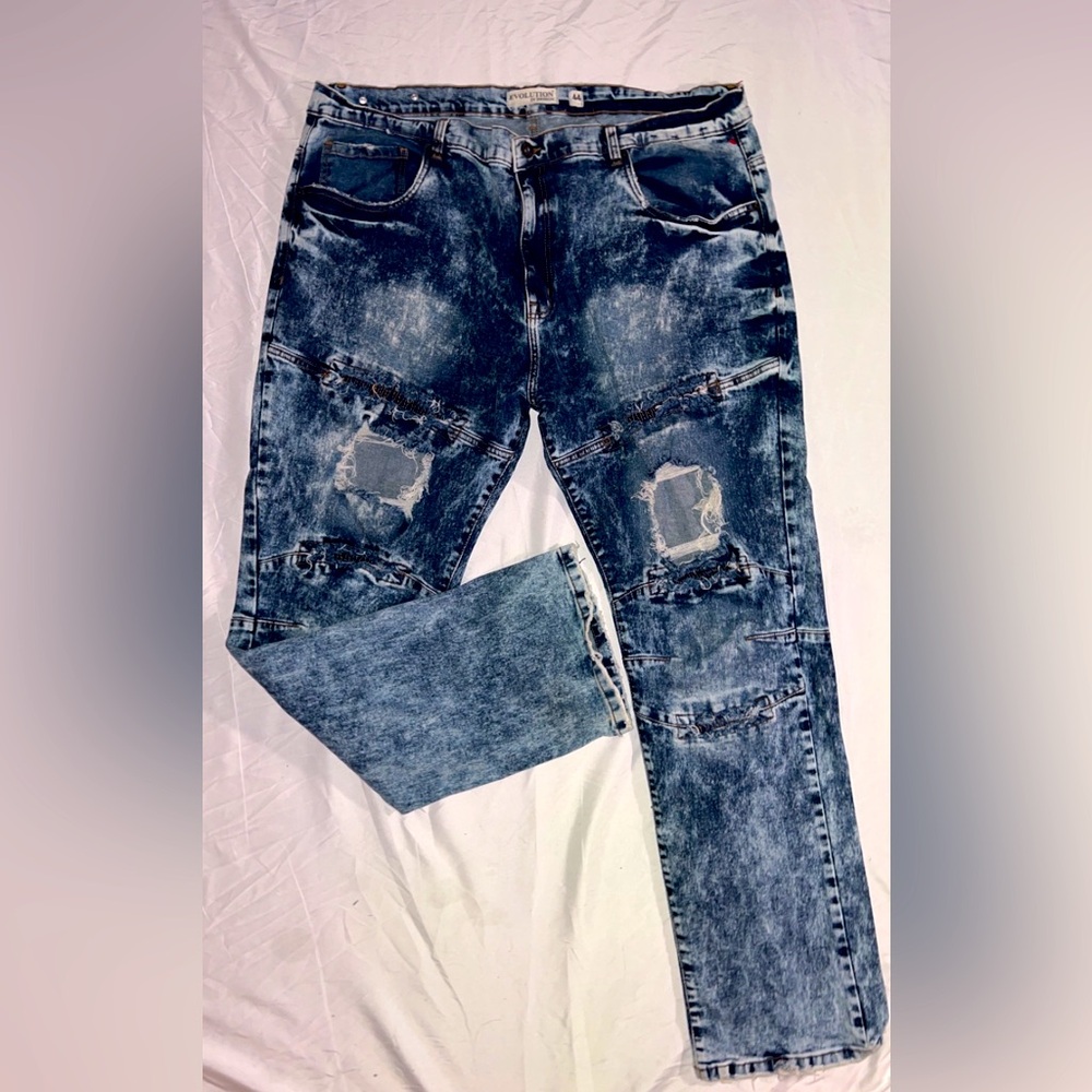 Evolution in Design Mens Size 44 Destroyed Denim Jeans Trashed Medium Dark Wash
